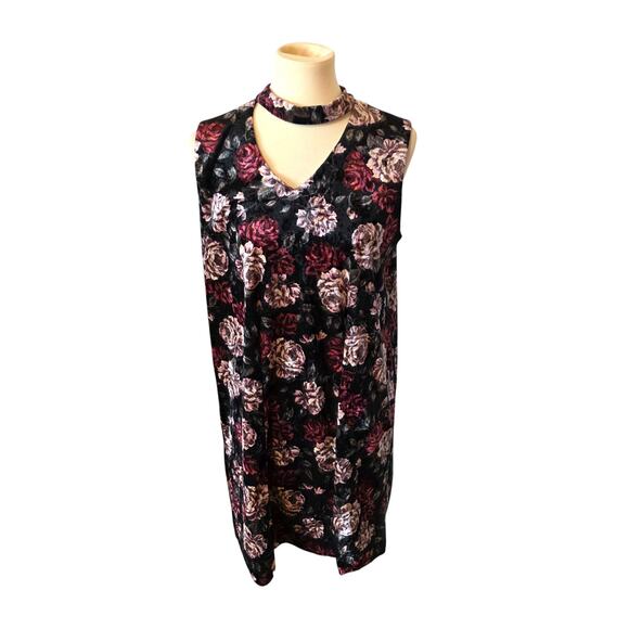 AGB Y2K Fairy Grunge Velvet Mini Dress Size Medium Dark Floral Boho - Picture 1 of 4